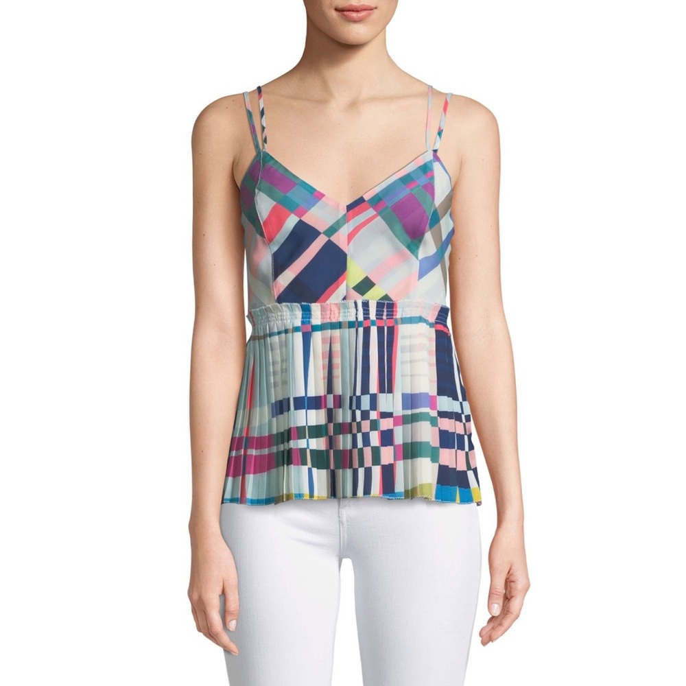 Parker Women's Vance Multicolor Pleated Check Blouse in Lorca XS